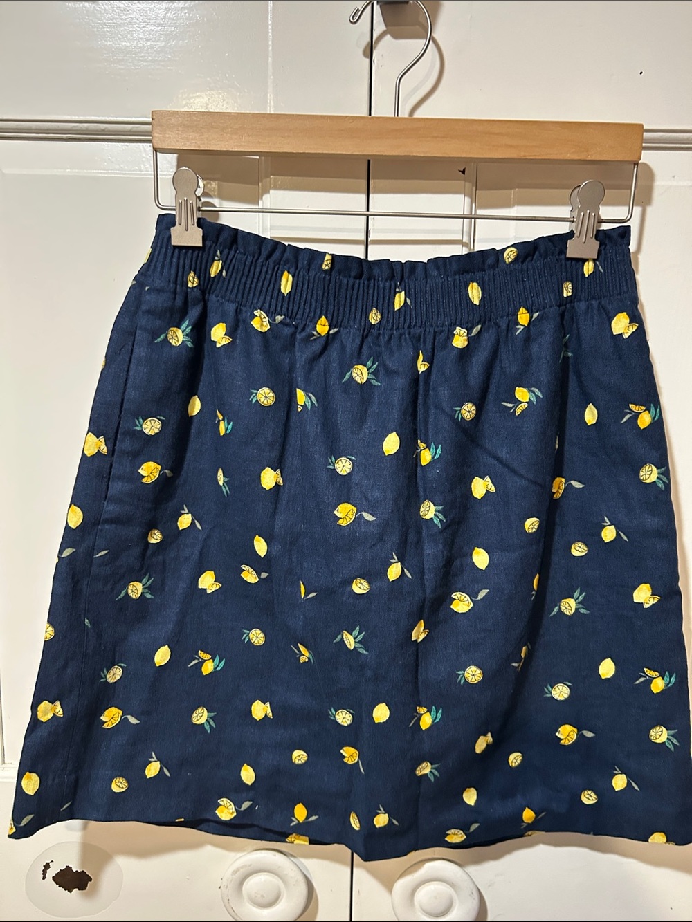 J. Crew Navy Blue Lemon Print A-Line Skirt